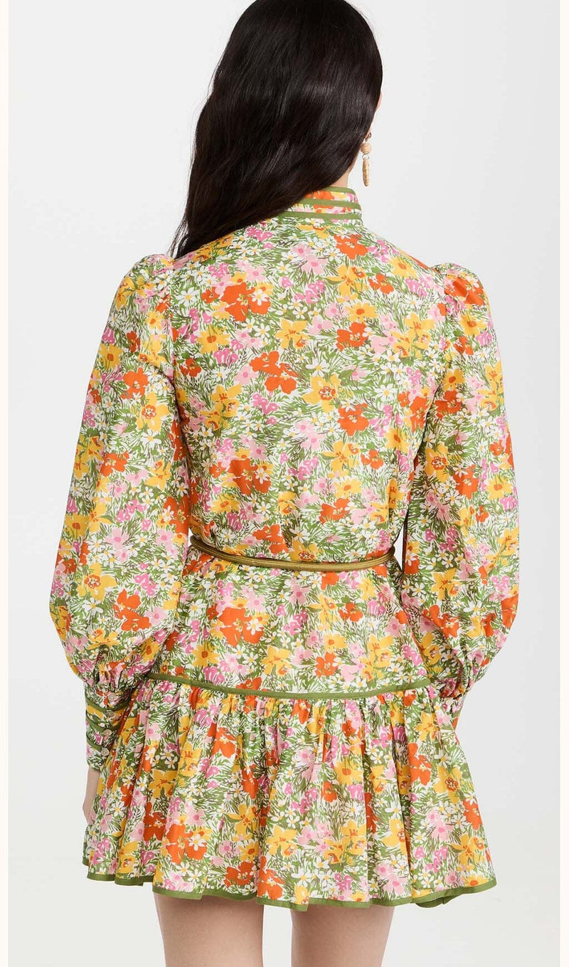 FLORAL PRINT LACE-UP MIDI DRESS IN AUTUMN LEAVES DRESS STYLE OF CB 