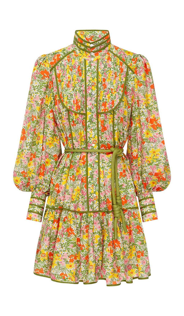 FLORAL PRINT LACE-UP MIDI DRESS IN AUTUMN LEAVES DRESS STYLE OF CB 