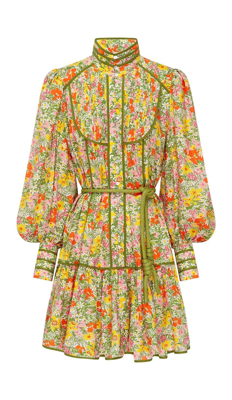 FLORAL PRINT LACE-UP MIDI DRESS IN AUTUMN LEAVES DRESS STYLE OF CB 