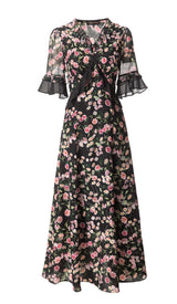 FLORAL PRINT RUFFLE MIDI DRESS IN MULTI-COLOR DRESS STYLE OF CB 