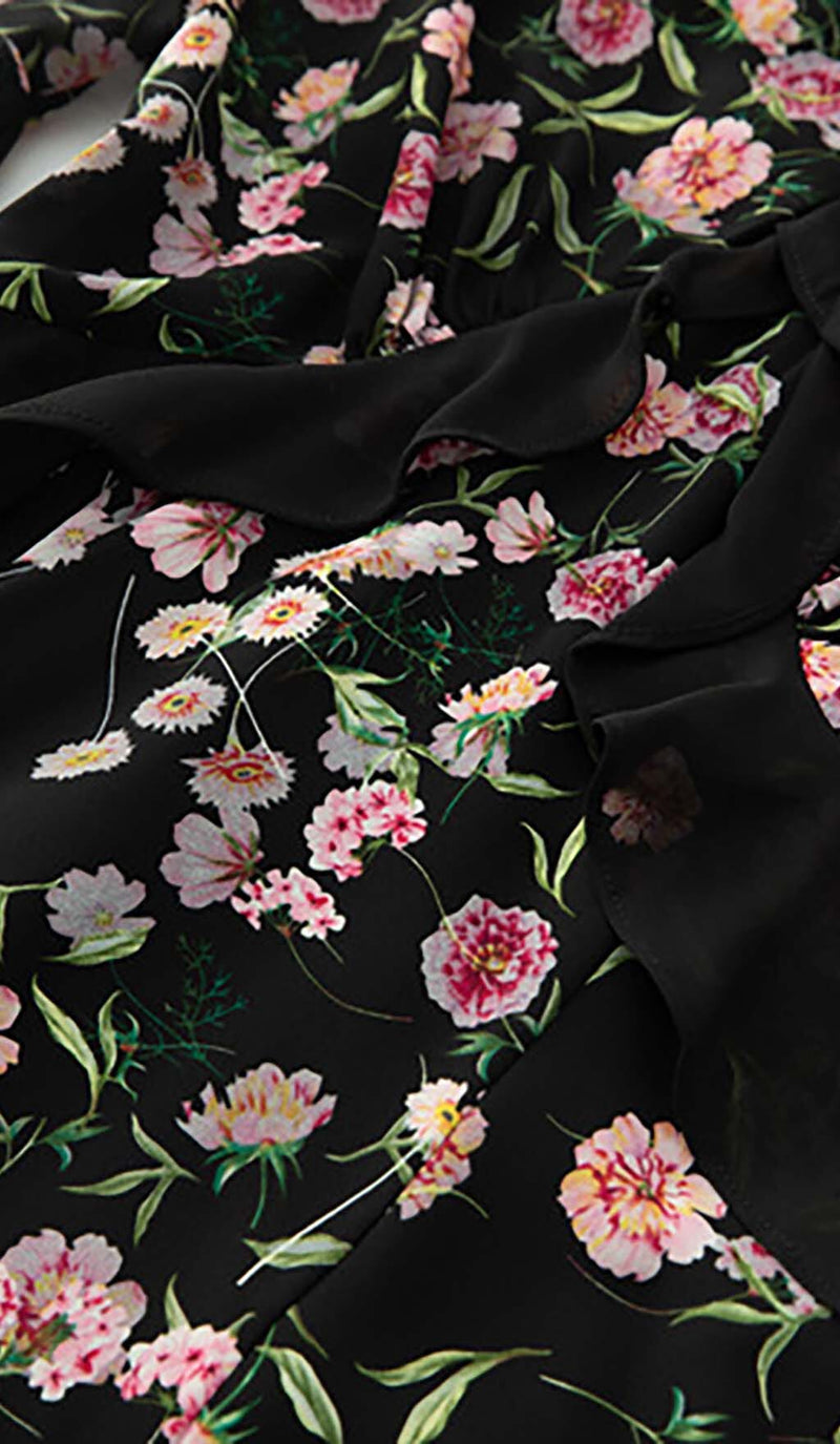 FLORAL PRINT RUFFLE MIDI DRESS IN MULTI-COLOR DRESS STYLE OF CB 