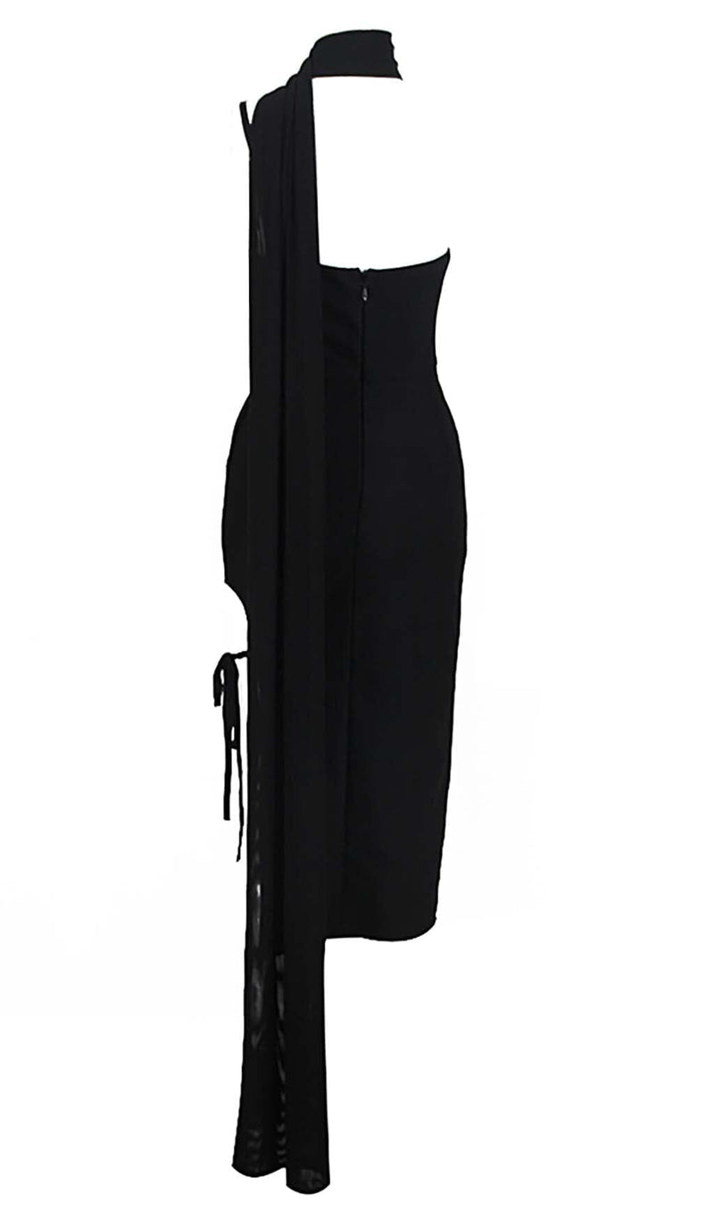 FLOWER SLEEVELESS WOOL CREP MIDI DRESS IN BLACK DRESS STYLE OF CB 