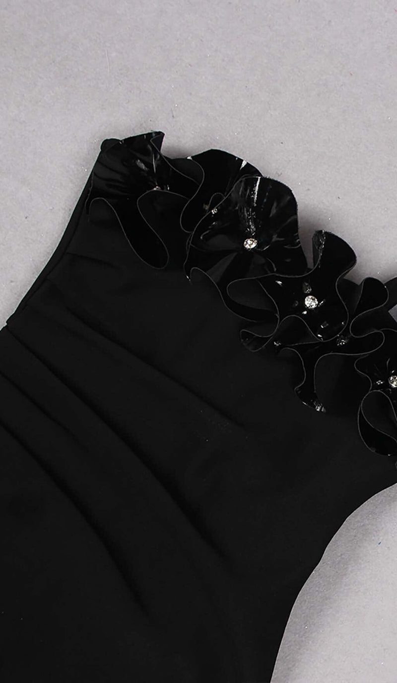 FLOWER SLEEVELESS WOOL CREP MIDI DRESS IN BLACK DRESS STYLE OF CB 