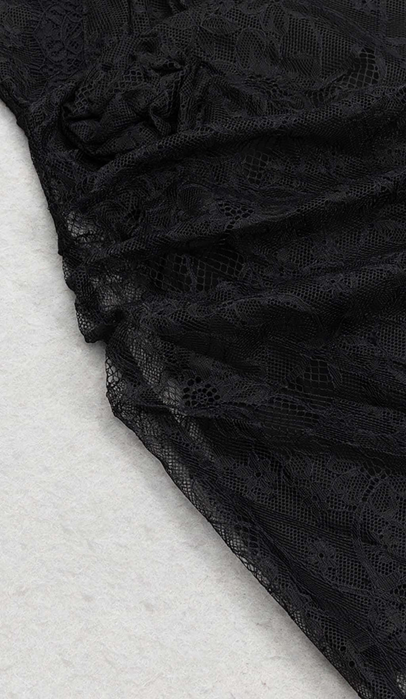 FLOWER APPLIQUE LACE MIDI DRESS IN BLACK DRESS STYLE OF CB 