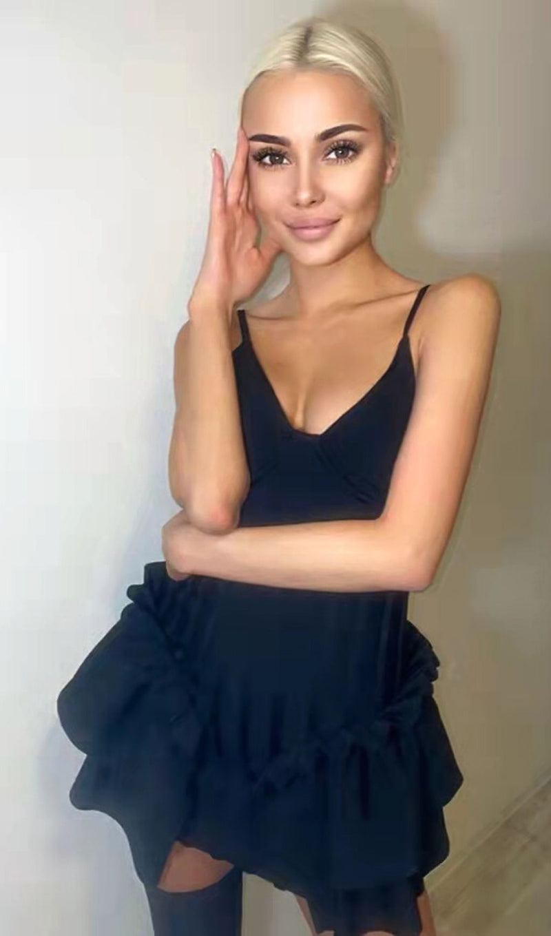 FRILLY BANDAGE MINI DRESS IN BLACK Dresses styleofcb 