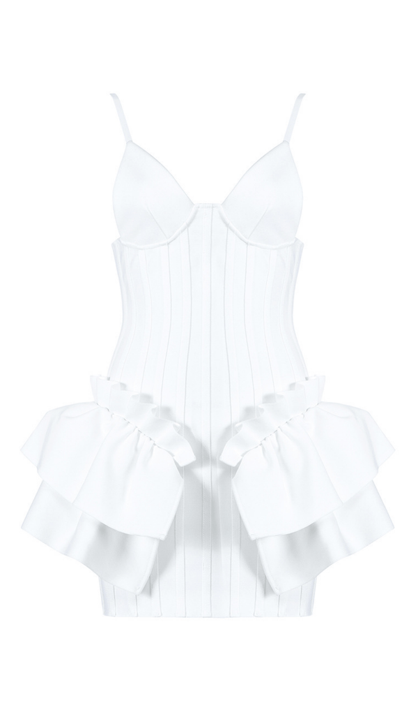 FRILLY BANDAGE MINI DRESS IN WHITE Dresses styleofcb XS WHITE 