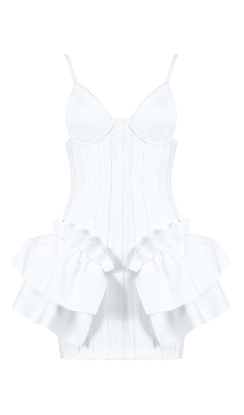 FRILLY BANDAGE MINI DRESS IN WHITE Dresses styleofcb XS WHITE 