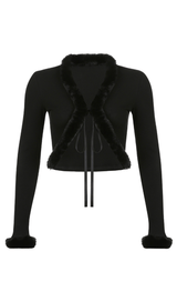 Furry lace cardigan top styleofcb BLACK S 