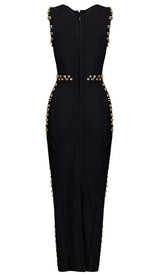 GOLD ACCENT BANDAGE MAXI DRESS DRESS STYLE OF CB 