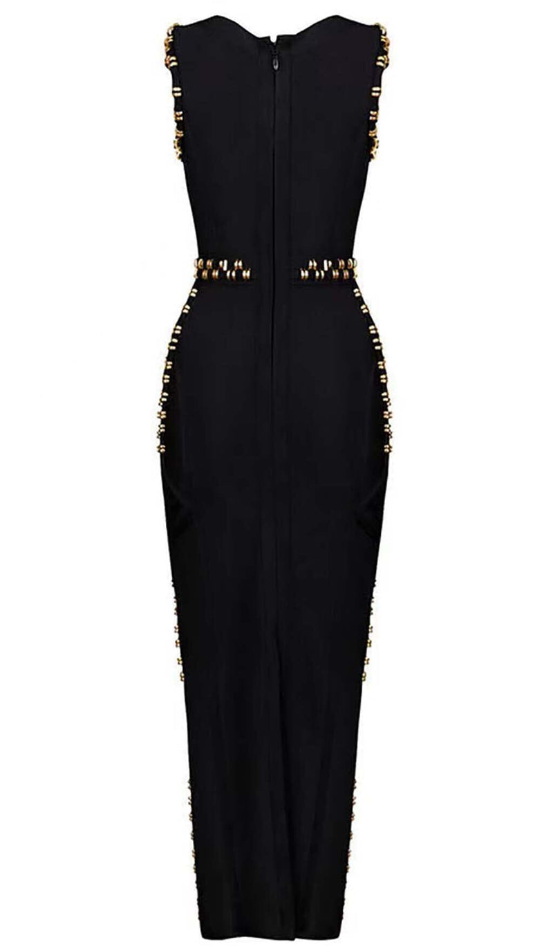 GOLD ACCENT BANDAGE MAXI DRESS DRESS STYLE OF CB 