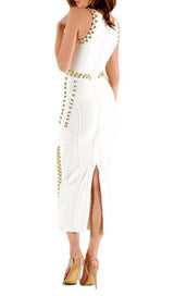 GOLD ACCENT BANDAGE MAXI DRESS DRESS STYLE OF CB 