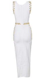 GOLD ACCENT BANDAGE MAXI DRESS DRESS STYLE OF CB 