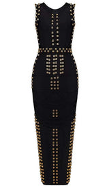 GOLD ACCENT BANDAGE MAXI DRESS DRESS STYLE OF CB S BLACK 