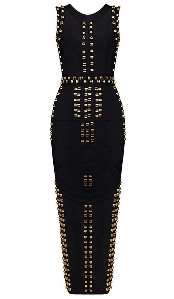 GOLD ACCENT BANDAGE MAXI DRESS DRESS STYLE OF CB S BLACK 