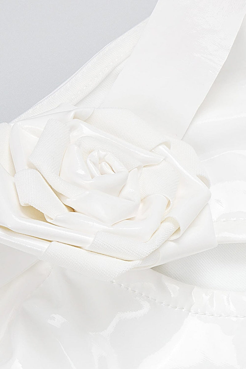 GLAM WITH EDGY SKINTIGHT LATEX GOWN IN WHITE LEATHERETTE PIECES Oh CICI 