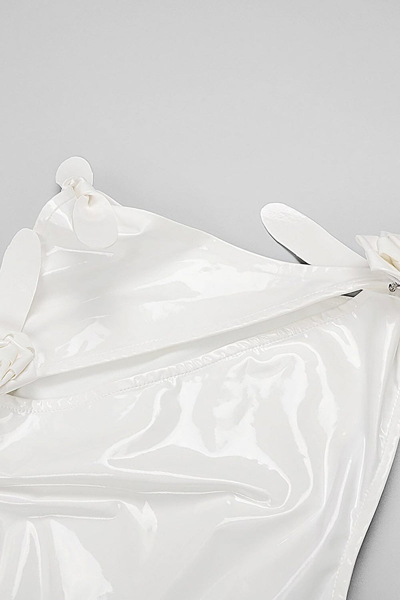 GLAM WITH EDGY SKINTIGHT LATEX GOWN IN WHITE LEATHERETTE PIECES Oh CICI 