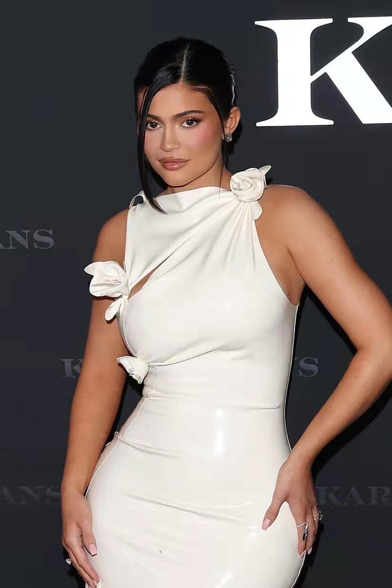 GLAM WITH EDGY SKINTIGHT LATEX GOWN IN WHITE LEATHERETTE PIECES Oh CICI 