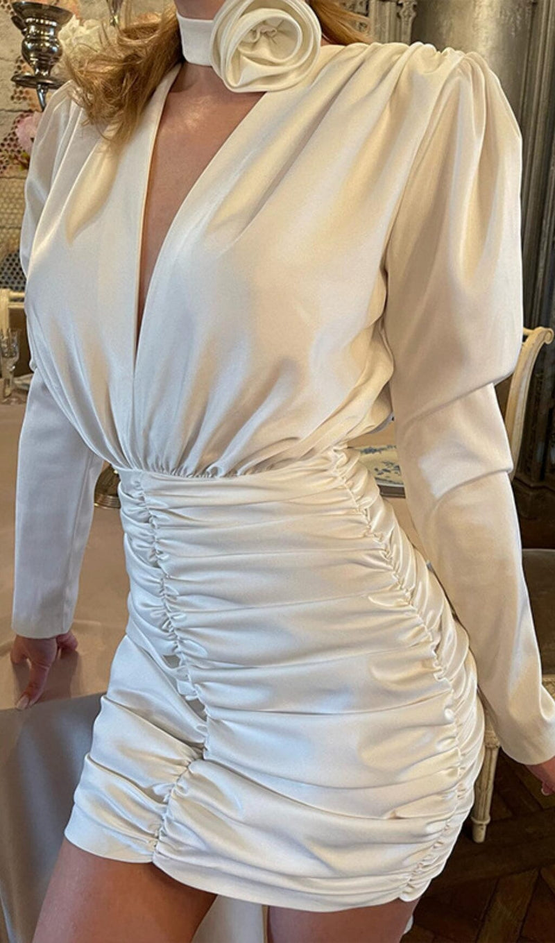 SEXY SLIM DEEP V LONG SLEEVES SILK SIMILAR MINI DRESS styleofcb 