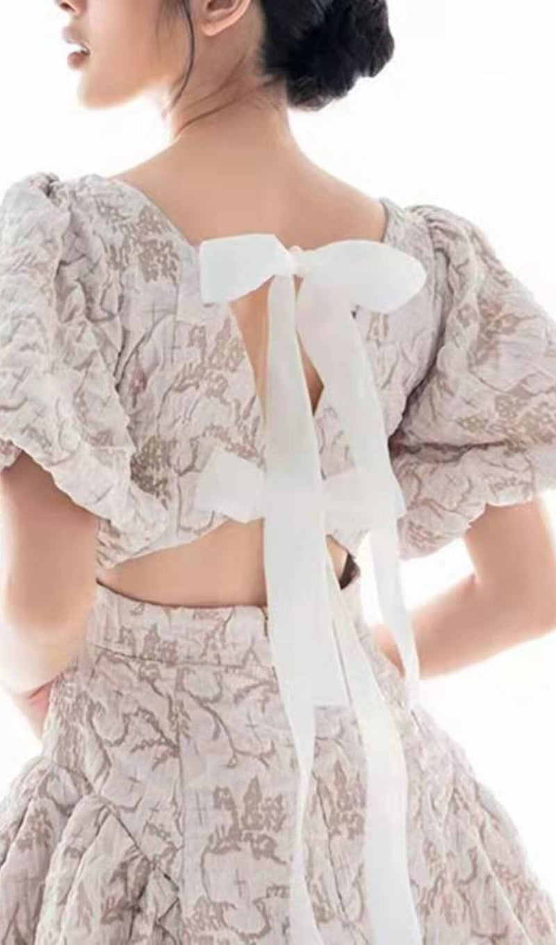 PUFF SLEEVE BUTTERFLY TIE MIDI DRESS IN IVORY styleofcb 