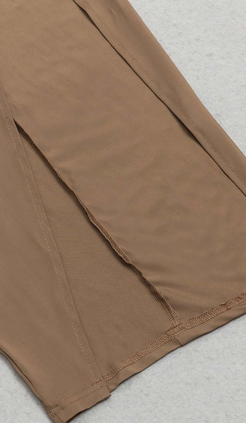 HALTER NECK SATIN DRESS IN BROWN DRESS sis label 