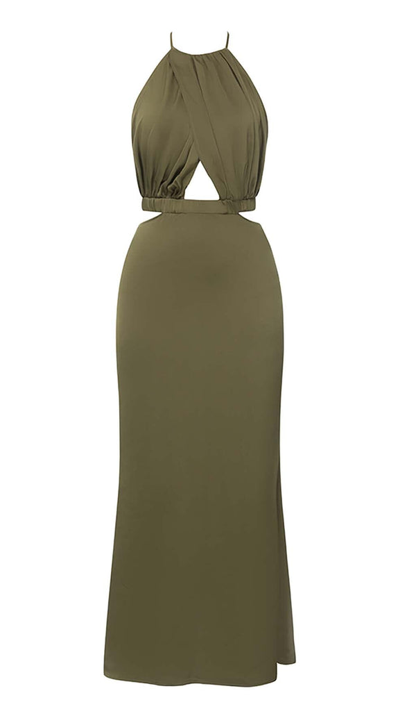 HALTER SATIN MIDI DRESS IN DARK FOREST DRESS STYLE OF CB 
