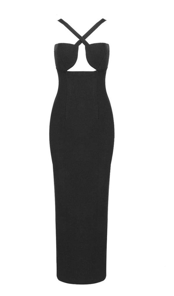 HALTER STRAPLESS MIDI DRESS IN BLACK DRESS styleofcb 