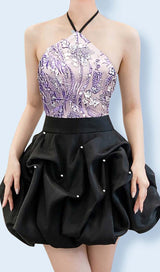 HANGING NECK BUD MINI DRESS IN OMBRE PURPLE DRESS STYLE OF CB 