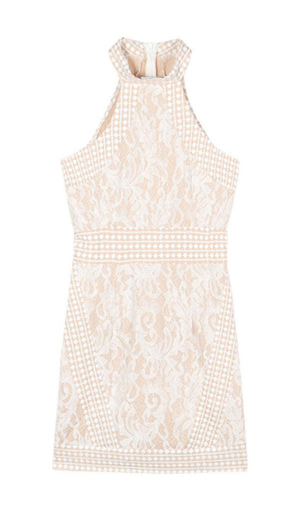 HIGH NECK CROCHET MINI DRESS IN BEIGE DRESS styleofcbdress 