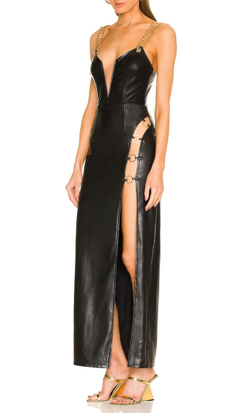 HIGH SLIT DEEP V MIDI DRESS IN BLACK Dresses styleofcb 