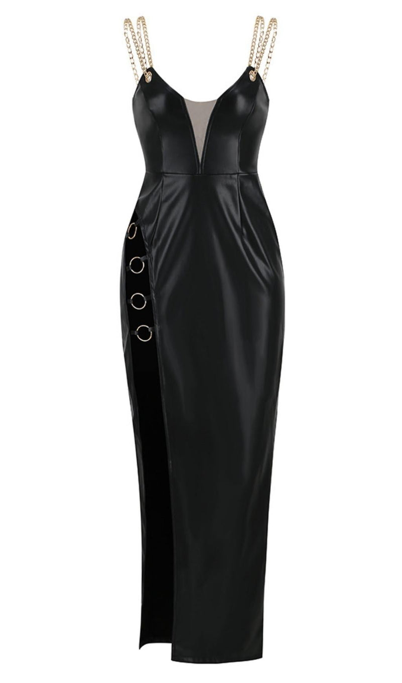 HIGH SLIT DEEP V MIDI DRESS IN BLACK Dresses styleofcb 