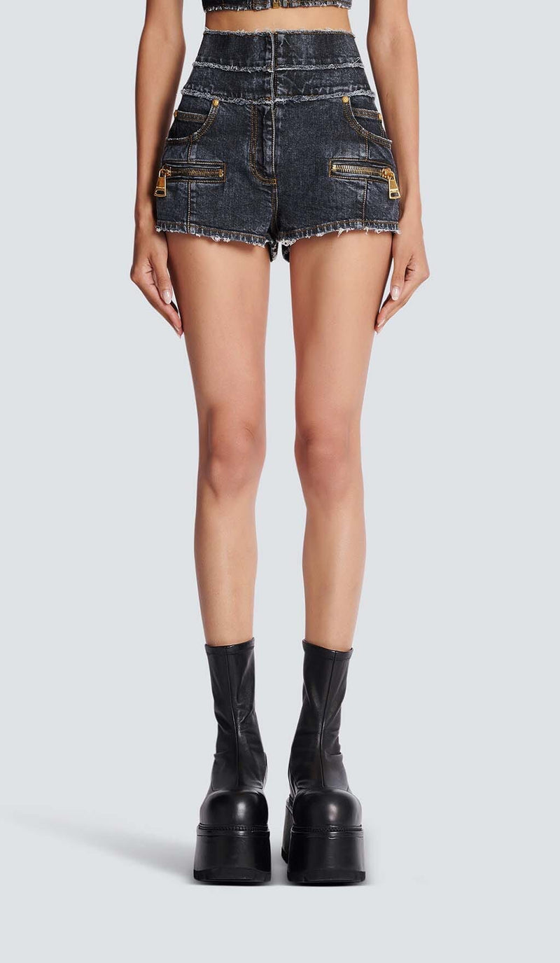 HIGH-WAISTED FADED DENIM TWO PIECES SET DRESS STYLE OF CB 