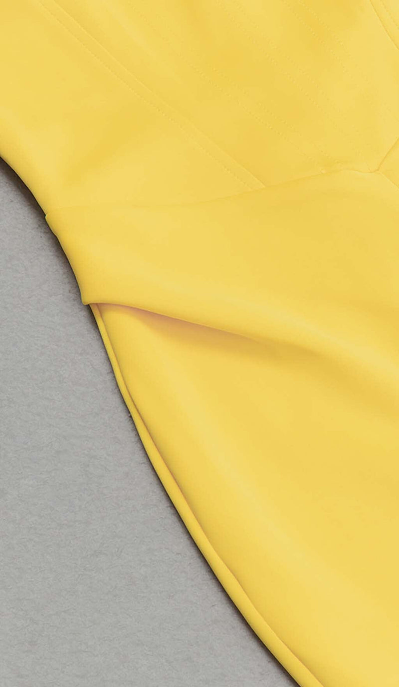 HIP WRAP BANDAGE MIDI DRESS IN YELLOW DRESS STYLE OF CB 