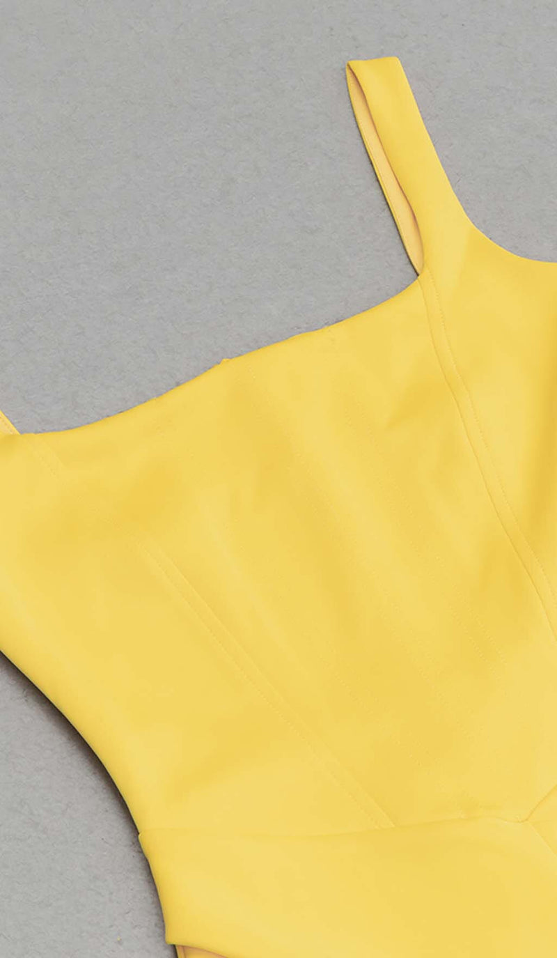 HIP WRAP BANDAGE MIDI DRESS IN YELLOW DRESS STYLE OF CB 
