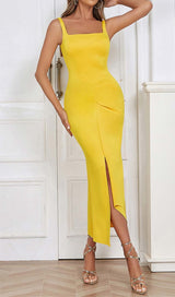 HIP WRAP BANDAGE MIDI DRESS IN YELLOW DRESS STYLE OF CB 
