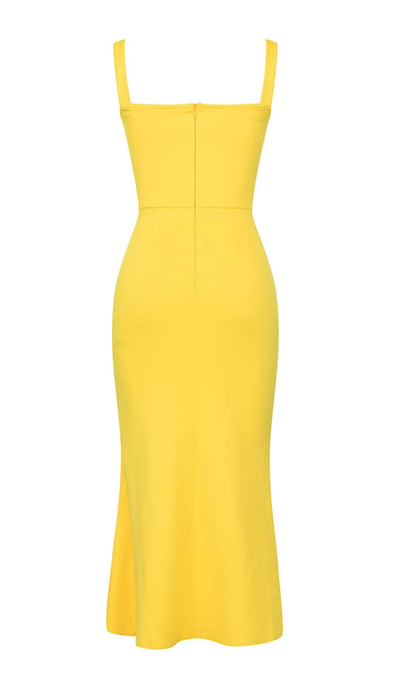 HIP WRAP BANDAGE MIDI DRESS IN YELLOW DRESS STYLE OF CB 