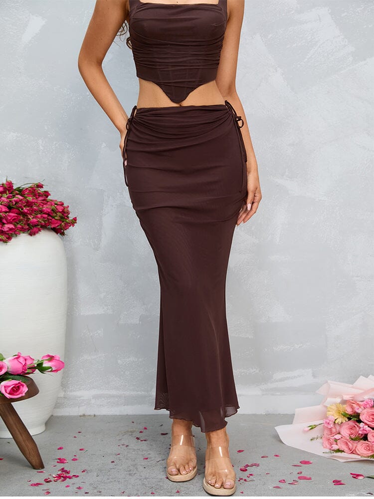 HIP WRAP MIDI SKIRT IN BROWN DRESS styleofcb 
