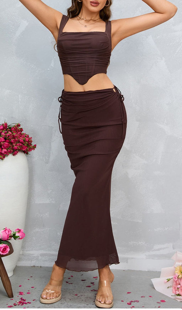 HIP WRAP MIDI SKIRT IN BROWN DRESS styleofcb 