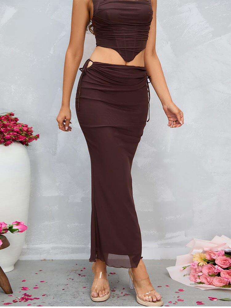HIP WRAP MIDI SKIRT IN BROWN DRESS styleofcb 