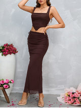 HIP WRAP MIDI SKIRT IN BROWN DRESS styleofcb 