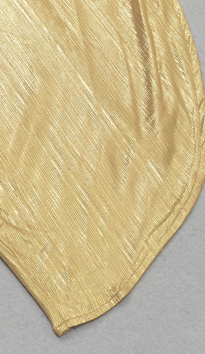 HIP WRAP SLIT MIDI DRESS IN GOLD DRESS STYLE OF CB 