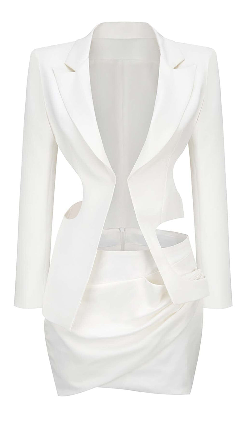 HOLLOW OUT LONG SLEEVE JACKET TOP AND SHORT SKIRT DRESS STYLE OF CB 