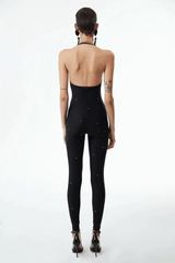 HALTER NECK CRYSTAL BACKLESS JUMPSUITS BODYSUITS & JUMPSUITS styleofcb 