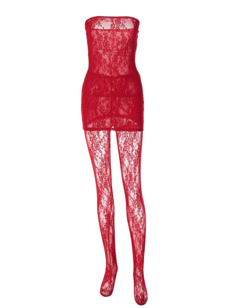 STRAPLESS LACE MINI DRESS IN RED Dresses sis label 