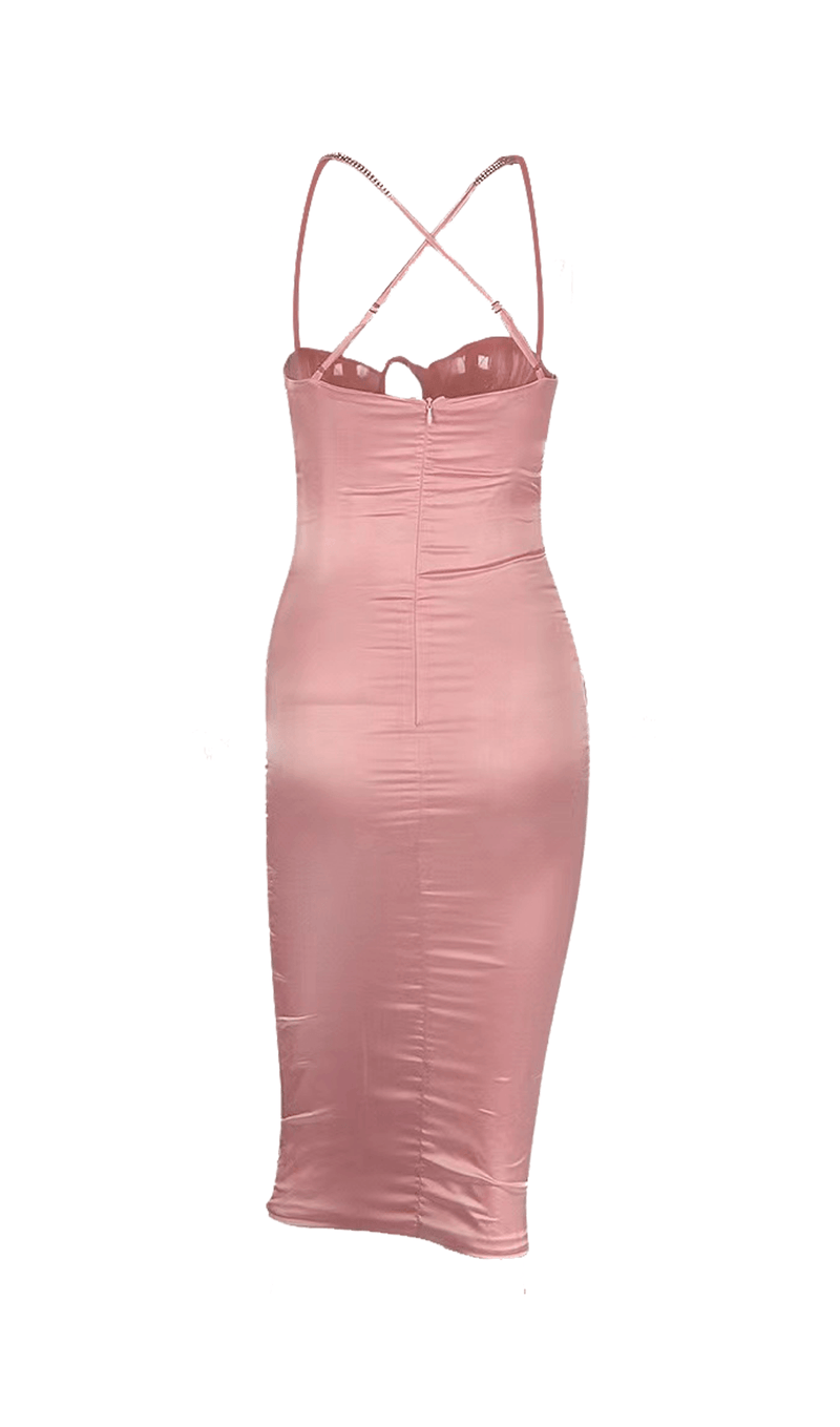 High elastic dress with diamond chain sling. ohmogo 
