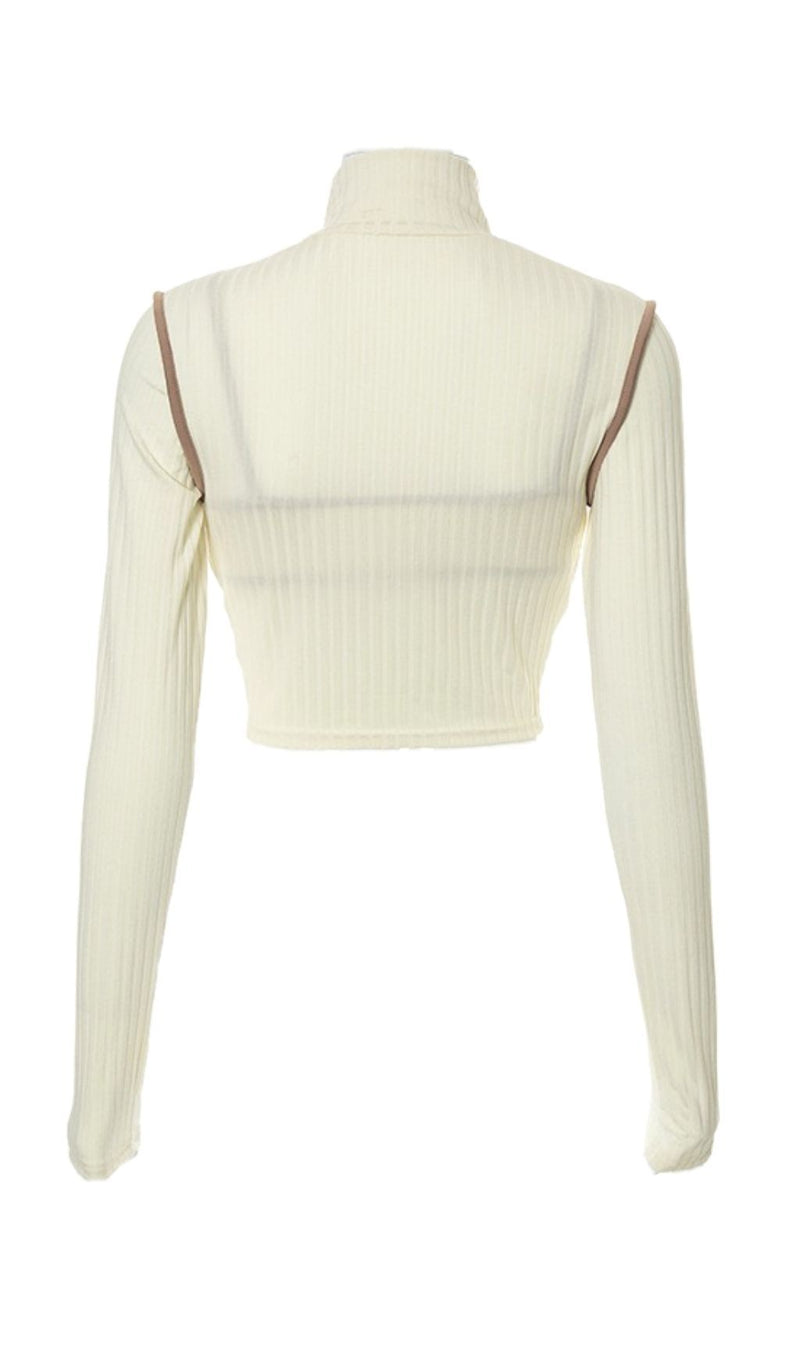 High-necked long-sleeved suspender top. ohmogo 