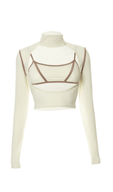 High-necked long-sleeved suspender top. ohmogo 