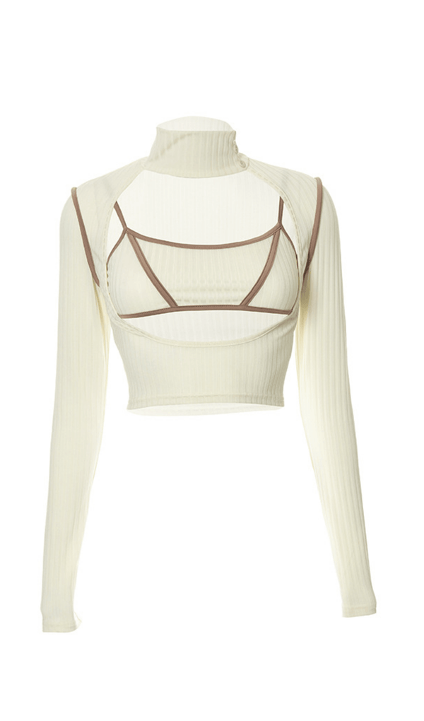 High-necked long-sleeved suspender top. ohmogo 