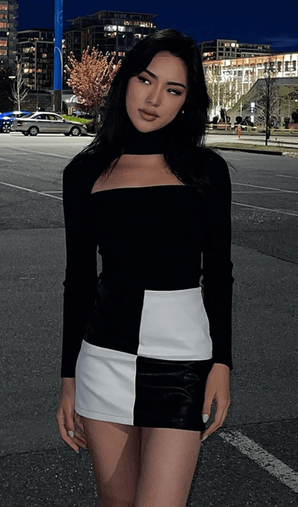 High waist contrast leather skirt styleofcb 
