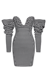 Houndstooth word shoulder wrap dress. ohmogo 