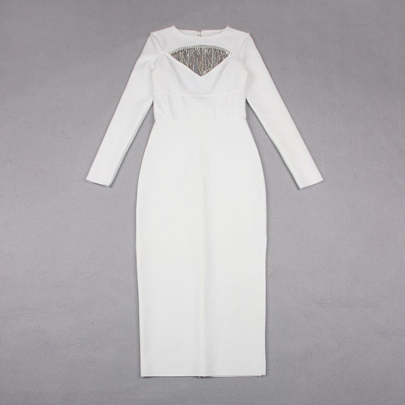 TASSEL CUT OUT MIDI DRESS IN WHITE DRESS STYLE OF CB 